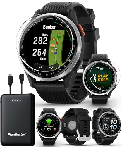 Garmin Approach S44 (Silver/Black) Golf GPS Smartwatch Bundle - 1.2' AMOLED Display, On-Course...