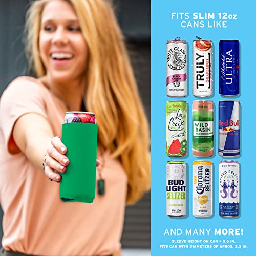 Image of Slim Can Cooler Sleeves (14-Pack) Soft Slim Can Koolie for White Claw Seltzer & Slim Beer - HTV Blanks for Vinyl Projects - Skinny Can Koolies Bulk - Tall Can Coolies for Slim Cans (Kelly Green)
