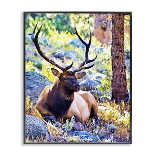 'Stag Deer Resting Amid Forest Trees Natural'| Framed Giclee Art