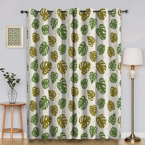 Genérico Cortinas Decorativas Hojas de Hoja de Tortuga - Opacas Térmicas 2 Piezas 117x229cm, Aislantes Frío/Calor para Salón y Dormitorio con Anillas CLA5604