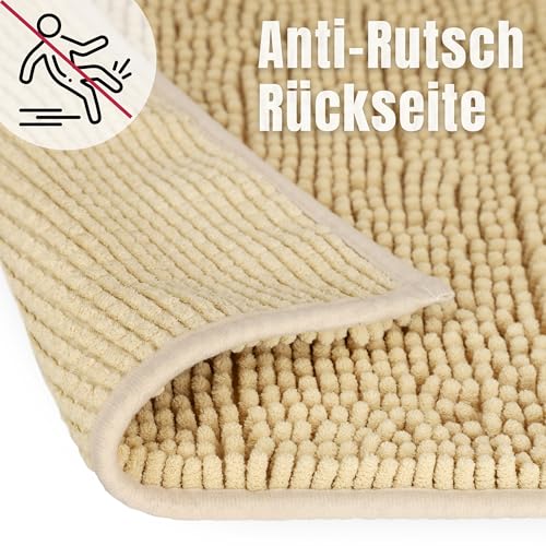WohnDirect Badematte 45x45 cm Beige – Kleiner Badvorleger für Gäste-WC & Dusche – Weicher Hochflor Badezimmerteppich Quadratisch, Saugstark & Waschbar (Versand aus DE)
