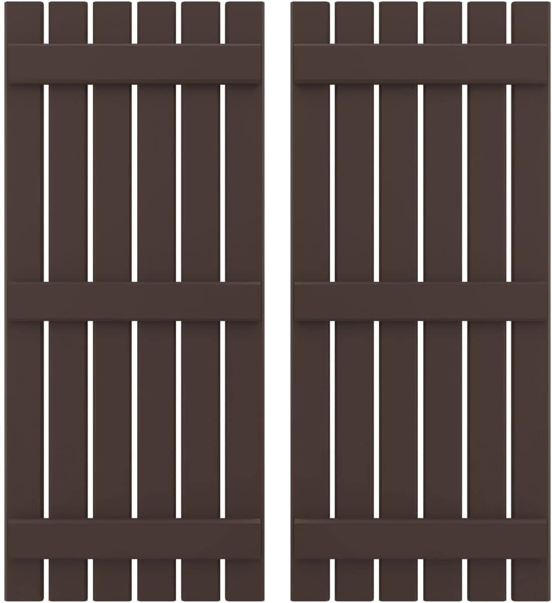 Ekena Millwork ARW401SB623X84TBH Americraft Six 3 Exterior Real Wood Spaced Board-n-Batten Shutters (Per Pair), Raisin Brown