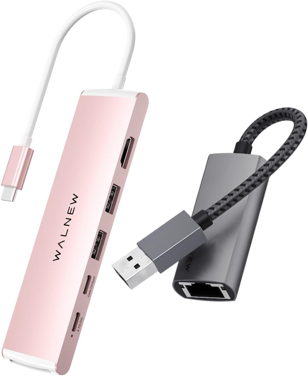 WALNEW 7-in-1 USB C Hub& USB 3.0 Ethernet Adapter Bundle