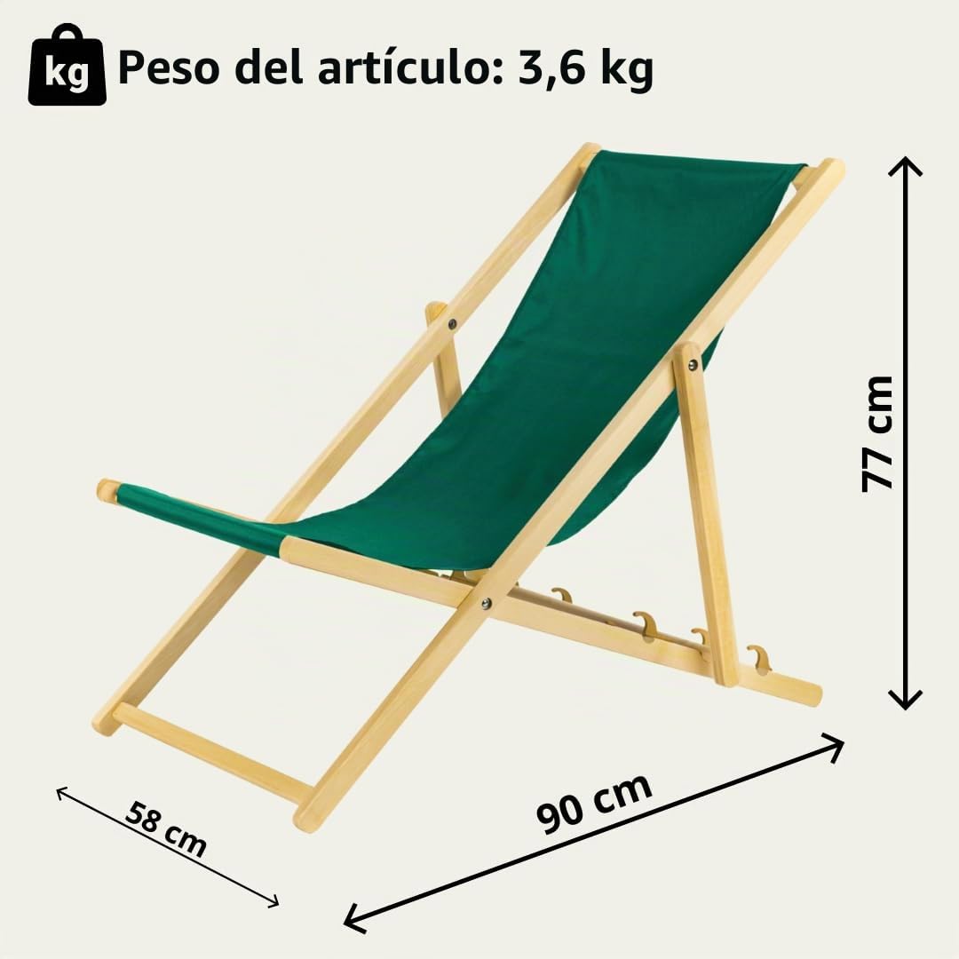 BAS Tumbona Plegable de Madera – Juego de 2 tumbonas Plegables Ligeras – Tumbona Plegable y Ajustable para jardín, Playa y balcón – Tumbona de jardín con Funda de Tela Transpirable – Tejido Mixto