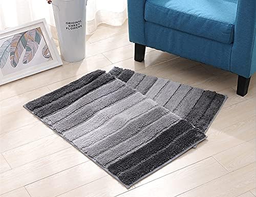 2 Pack Striped Bathroom Rug Set Bath Mats Non Slip Door Mats Ultra Soft Absorbent Plush Shaggy Floor Mats for Bathroom Kitchen Tub Toilet Bedroom Shower (Gray, 17"x 24"/20"x 32")
