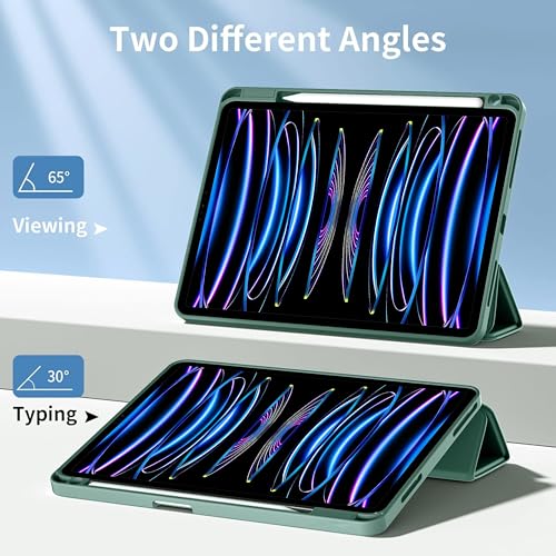 Image of TGK Rotating Case for iPad Pro 12.9 inch (2022 /2021 /2020 /2018, 6th /5th /4th /3rd Gen) with Pencil Holder 360 Degree Rotation Protective Trifold Stand Cover Clear Back (Forest Green)