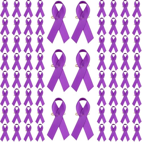 Lot de 60 broches commémoratives en satin violet – Forever in Our Hearts pour funérailles, événements de deuil, condoléances et cérémonies de commémoration, average size, ‎Satin