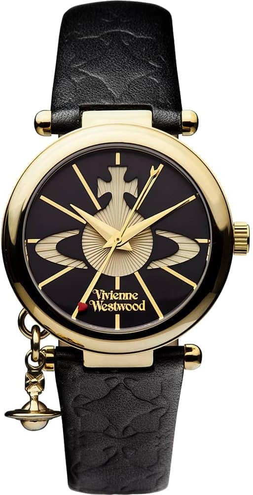 Orb Womens Quartz Watch with Black Dial and Black Leather Strap VV006BKGD