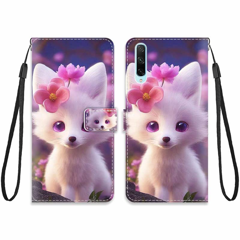KARTXITAI Funda Compatible con Honor 30i,PU Carcasa Libro con Tapa magnético Flip Case en Cuero Antigolpes Cover con Dibujos Ranura Tarjeta Soporte Cartera-Tigre Blanco,Flor Rosa