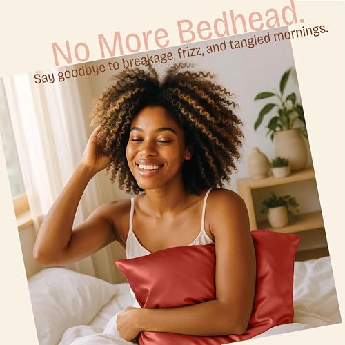 Image of BLISSFORD Satin Pillowcase with Zipper, for Hair and Skin Care, Feels Soft and Cool Like a Silk Pillowcase, Satin Pillow Cases 2 Pack, Slik Pillow Cover, Rust - Standard Size, Set of 2