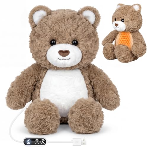 Image of Teddy Bear Heating Pad Plush, USB Powered Electric Heated Stuffed Animal with 3 Heat Levels & Timer, Soft Warm Bear Plushie Cushion, Classic Teddy Bear Gift for Mom Women Teen Girls