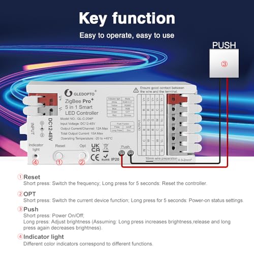 GLEDOPTO LED Controller ZigBee3.0 Pro 5 Modi in 1 RGBCCT RGBW RGB CCT Dimmer DC 12-48V 15A Max PWM Dimming LED Strip Alexa Tuya