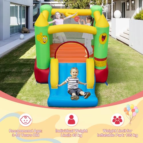 Maxmass Kids Bouncy Castle, Inflatable Bounce House with Slide, Basketball Hoop, Carrying Bag, Repair Kit, Indoor Outdoor Inflatable Trampoline Jumping House Blow up Castle (Smiling Face) - Image 7