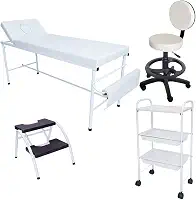 Kit Estética Branco Maca Fixa, Mocho, Escada e Carrinho Auxi