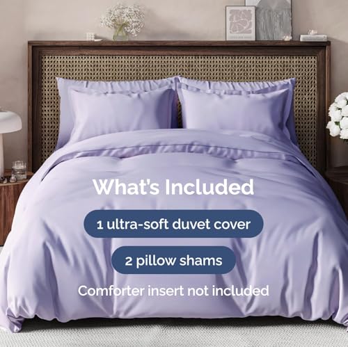 Image of Duvet Cover Full Size Set - Extra Soft Full Duvet Cover 80 inch x 90 inch with 2 Pillow Shams for Women, Men, Kids & Teens - Hotel Luxury, Easy-Care w / Zipper Closures & Ties - Comfy & Breathable (Lavender)