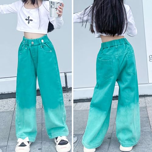 Girls Cargo Pants Baggy Cargo Trousers Jeans Wide Leg Pants Clothes Loose Trousers Vintage Streetwear with Pockets (Green, 11-12 Years)2