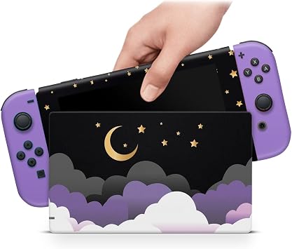 ZOOMHITSKINS Skin Compatible with Switch, Purple Moon Cloud Star Pastel Galaxy Design, Durable 3M Vinyl Decal Wrap, Precision Fit, Bubble-Free, Made in USA