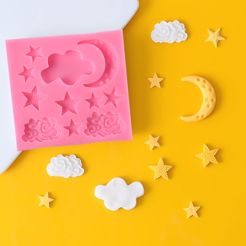 Molde De Silicona Para Fondant Y Chocolate - Forma De Nubes Y Estrellas Blancas, Para Decorar Postres