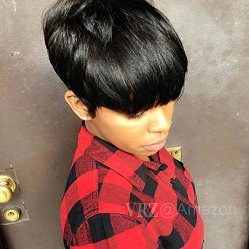 VRZ Summer Wavy Black Short Human Hair Wigs Color 1B (MMA 1B)