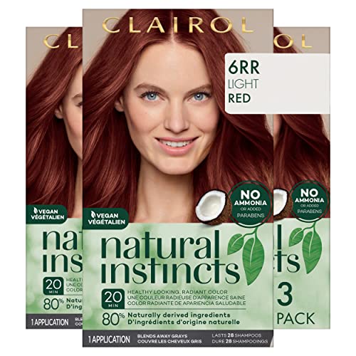 Clairol Natural Instincts Demi-Permanent Hair Dye, 6RR Light Red Hair Color, 3 Count