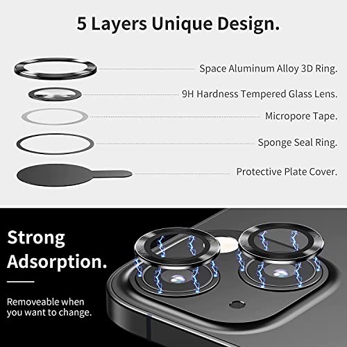 Image of V Mobite inchCamera Lens Protection Ring Compatible with iPhone 13 / iPhone 13 Mini, Aluminum Alloy Metal Camera Lens Protector, Scratch Resistant Lens Guard Cover with Anti-Fingerprint Coating, Case Friendly Easy Installation inch Black