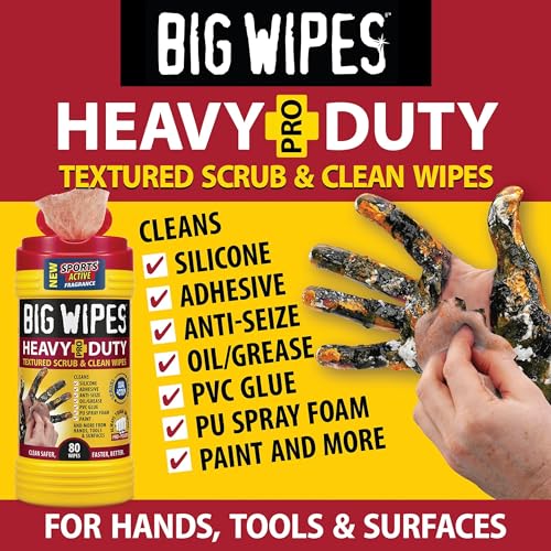 Image of BIG WIPES Heavy Duty Industrial Hand Cleaning Wipes, Textured Scrubbing Degreaser Wipes for Mechanics and Tool Cleaner - 25 Single Wipes (3 Pack)