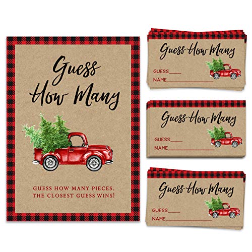 Christmas Candy Jar Guessing Game, 50 Cards and Matching Sign, Guess How Many