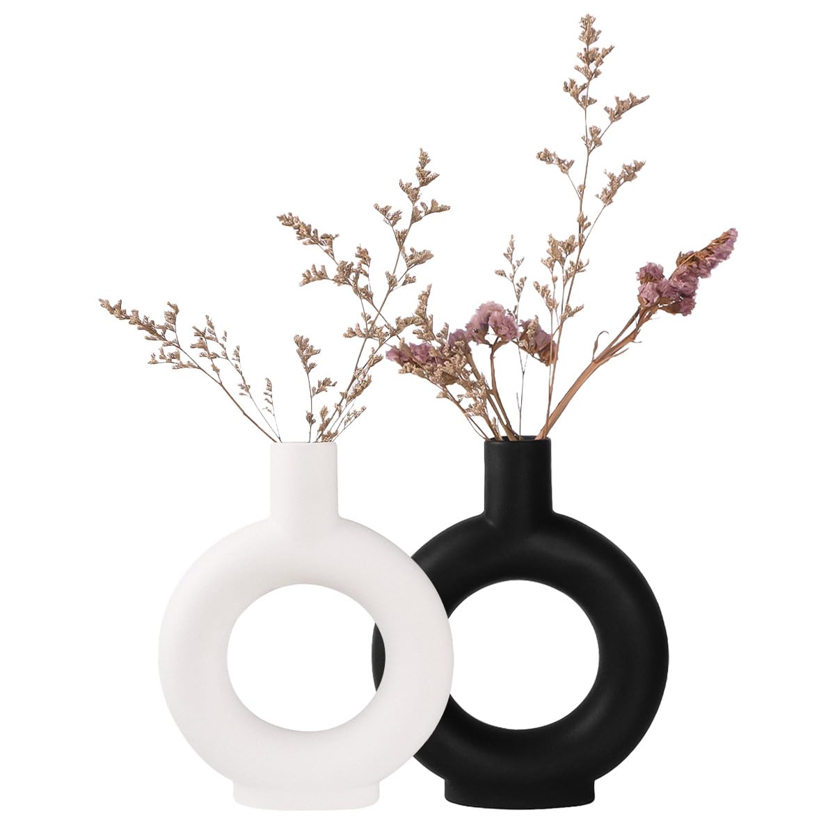 Tonxus Ceramic Vases Set of 2,Modern Vase for Minimalist Decor,Round Hollow Pampas Grass Vase, Boho Decorative Flower Vases for Wedding Centerpieces Coffee Table Living Room Bedroom Decor