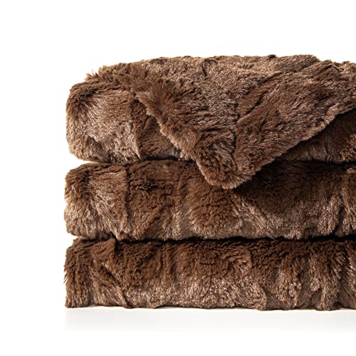 Toonow Faux Fur Luxury Throw Blanket,Double Side Soft Fluffy Shaggy Fuzzy Blanket For Couch Sofa Bed, 51''X67'' (Brown, 51" X67") #TOP1