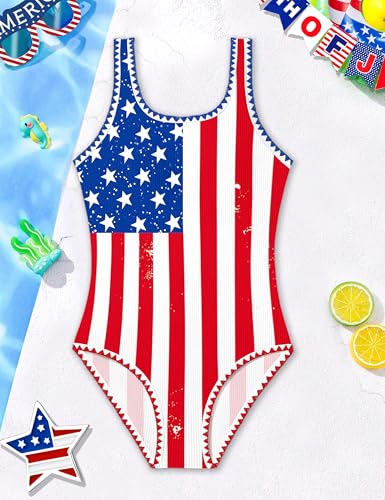 Image of Qaoerde Girls Swimsuit One Piece Swimsuits Solid Color Bathing Suit Colorful Contrast Trim Adjustable Straps Swimwear 9-16Y
