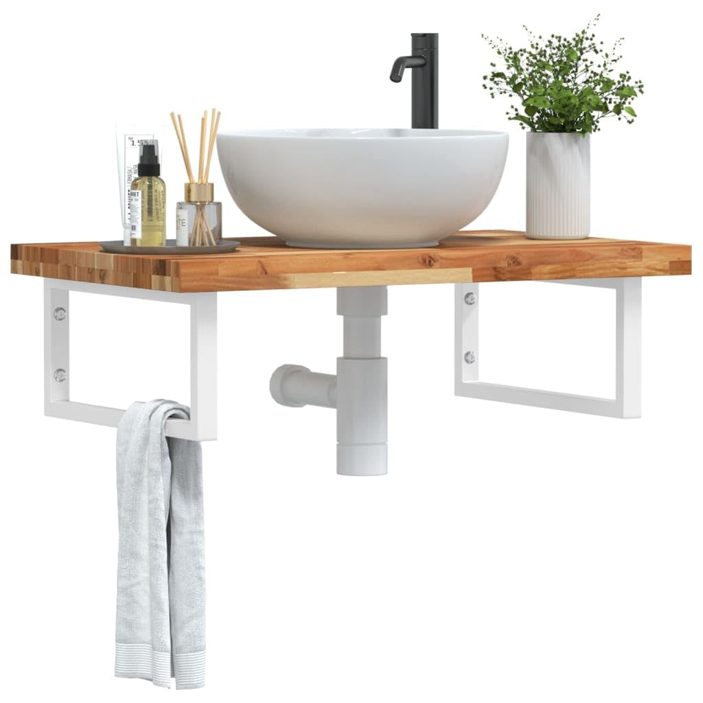 Étagère de lavabo en bois d'acacia et acier, meuble suspendu premium 100 cm pour salle de bain