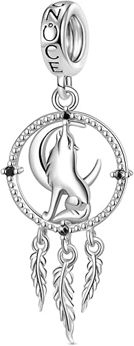GNOCE Dije de atrapasueños de lobo de plata de ley 925, dije colgante de fénix para dijes de pulsera, regalo para mujeres y niñas, ajuste