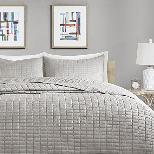 Comfort Spaces Kienna Quilt Set-Luxury Double Sided Stitching Design All Season, Lightweight, Coverlet Bedspread Bedding, Matching Shams, Oversized King (120"X118"), Gray #TOP2