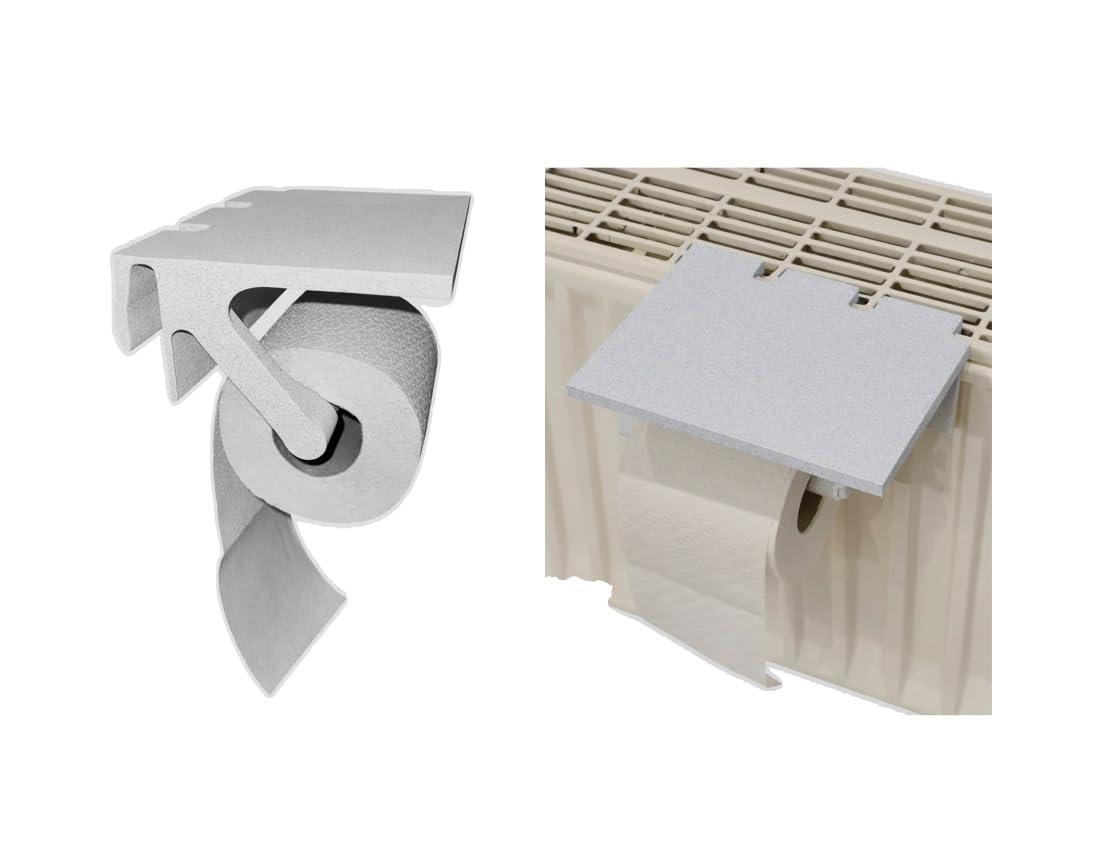 Klorollenhalter für Heizkörper – Toilettenpapierhalter ohne Bohren | Einfache Steckmontage an der Heizung | Platzsparend & stabil | Mit Handy Ablage | Made in Germany (Weiß mamoriert)