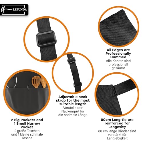 Grembiule da Cucina, Grembiule impermeabile con 3 Tasche, Grembiule da Barbecue, Regolabile con Nastri Lunghi, Per Uomo e Donna, Cucina, BBQ, Ristorante, Caffè - immagine 4
