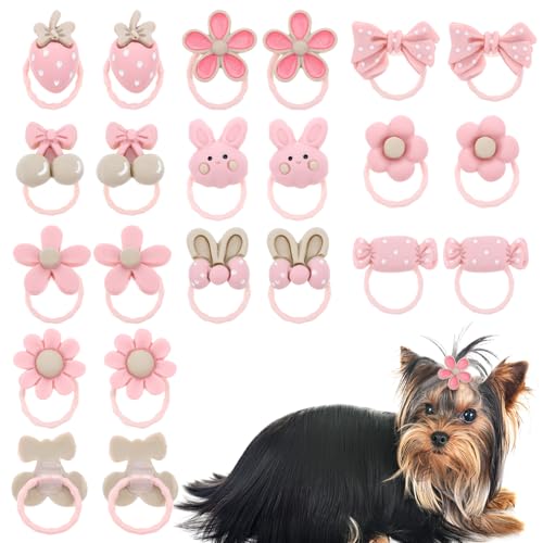 ElevateTech 20Pcs Light Pink Dog Bows Rubber Bands Cute Cherry Pet Headband Hair Bow Clips Dog Beauty Accessories Suitable Dogs Cats Rabbits Male Female
