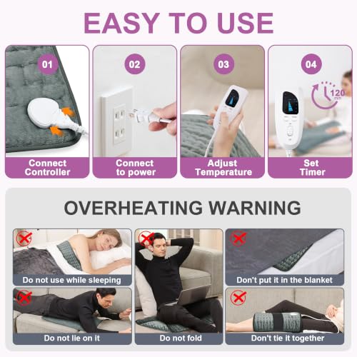 Image of Heating Pad,Electric Heating Pads,Heating Pad for Back,DimGray,24x20 Inch | Heating Pads for Shoulder,Neck,Abdomen,Knee,Arms,Legs,Heat Pad for Birthday Father Mother Gift Women Men,6 Heat Settings