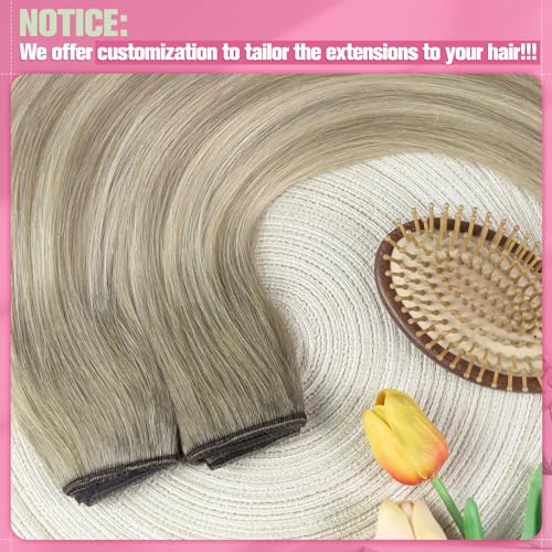 Image of YoungSee 140G Wire Hair Extensions Ombre Blonde Invisible Wire Human Hair Extensions Ash Blonde to Platinum Human Hair Fish Line Extensions Long Straight Hair 24Inch