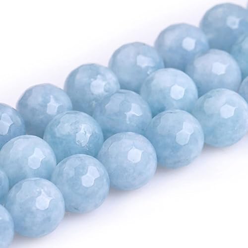 Miniatura 4 de JOE FOREMAN Cuentas de piedra natural redondas de jade de color aguamarina facetadas de 0.236in para hacer joyas, hebra de cuentas de 15 pulgadas,