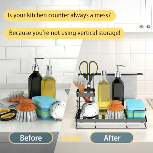 Kitchen Sink Organizer with Drain-Pan Soap and Sponge Holder for The Kitchen Sink Stainless Steel Sink Storage Rack Soap Dispenser Organize L by Ausing - Image 2