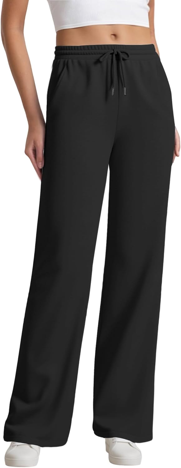 Womens Drawstring Sweatpants, High Waisted Lightweight Lounge Straight Leg Casual Pants with Pockets - Image 4