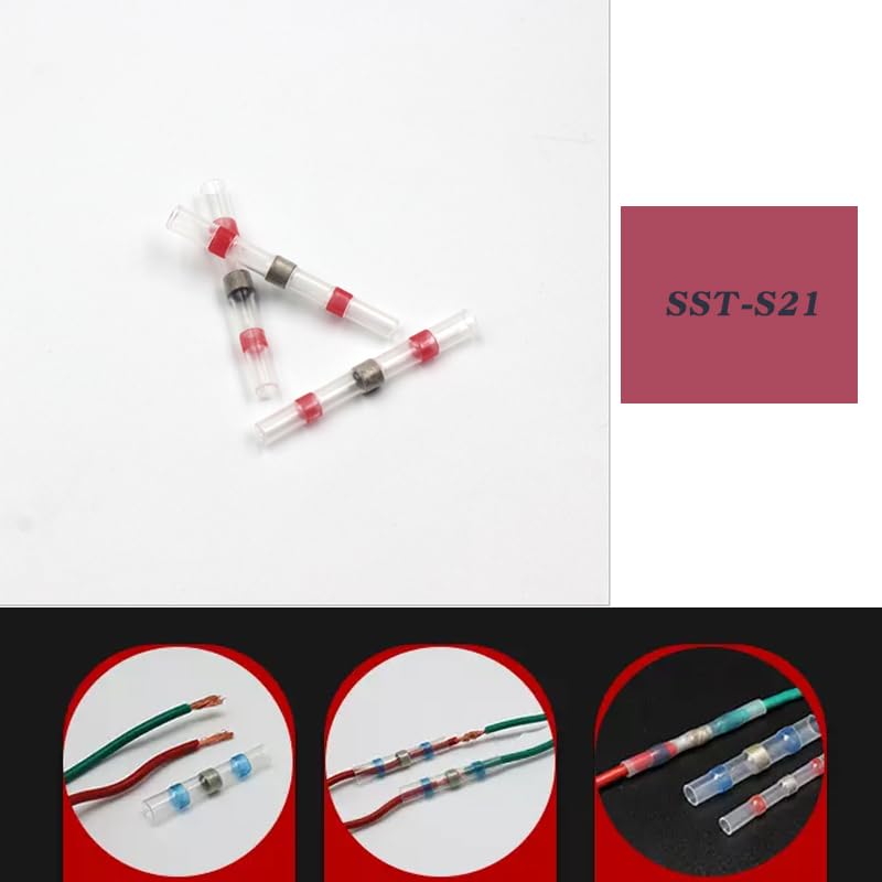 50 100PCS 200PCS 22-18 AWG SST Series Waterproof Heat Shrink Solder Sleeve Seal Butt Terminal Connector - (Color: Red, Pins: 200pcs)