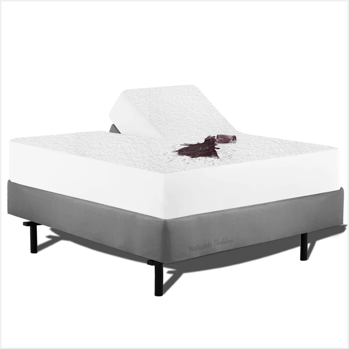 Split Head Mattress Protector - Adjustable Split-California King Size, 100% Terry Cotton Surface - Split Down 32 inches from The top Fits Up to15 Inch Deep Pocket Easy Washable Vinyl-Free