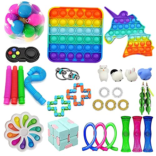 Fidget Toys Sensory Fidget Toys Set, Cheap Fidget Pack with Simple Dimple, Anti-Anxiety Tools and Special Toys Fidget Toys Relieves Stress Squeeze Toy Blue