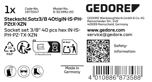 GEDORE - 1973347 D 30 KMU-20 Socket Set 3/8" 40 pcs hex in-is-PH-PZ-TX-XZN