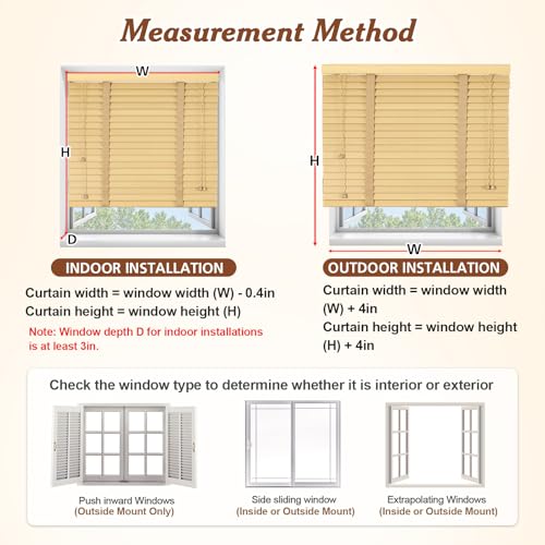 2" Slats Wood Blinds for Indoor Windows, Custom Wood Window Blinds, Wooden Venetian Horizontal Blinds & Shades for Indoor Windows, Office, Living Room, Bedroom