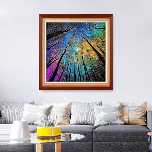 Image of Foxhool Stamped Cross Stitch Kits,11CT Printed Cross Stitch Pattern Full Embroidery Kits for Beginner Needlepoint Kits&Abstract Aurora Tree 18x18 inch
