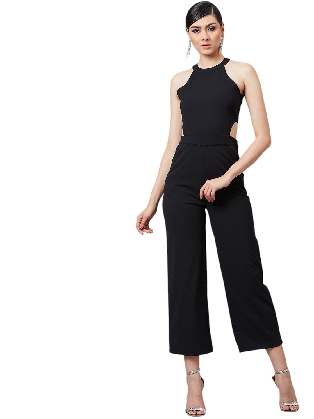 Regular fit NA Polyester Round Neck Sleeveless Solid Party Jumpsuit-image-25