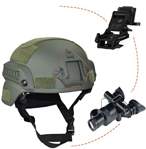 Jadedragon MICH 2000 Style ACH Tactical Helmet with Protect Ear Foldable Double Straps Half Face Mesh Mask & Goggle (Green)