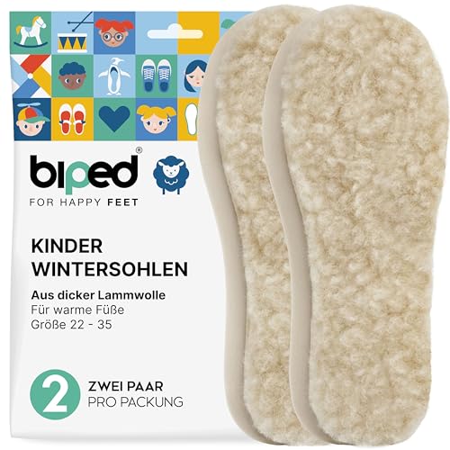 biped 2 Paar Kinder Lammwollsohlen - Extra dicke Wintersohlen - Wärmende...